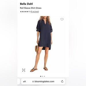 Bella Dahl Roll Sleeve Shirt Dress in XS, Navy